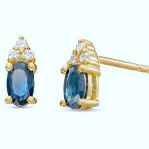 Classic Elegant 10K Gold Oval Blue Sapphire & Diamond Stud Earrings, Zales